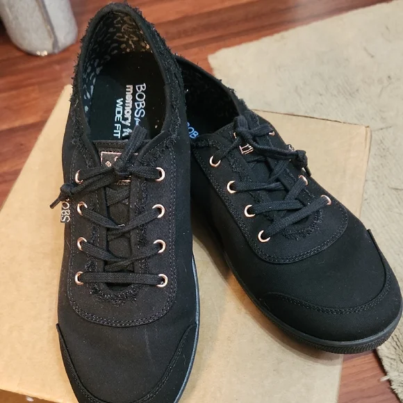 BOBS from Skechers Women's Black Lace-Up Canvas Sneakers - Picture 1 of 5